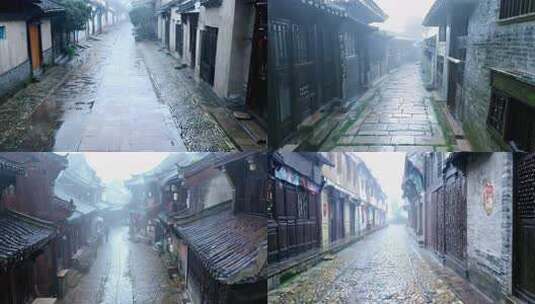 江南古街雨天景象高清在线视频素材下载