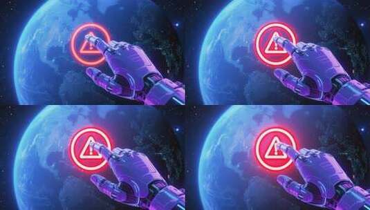 机械手指点击地球警示标志高清在线视频素材下载