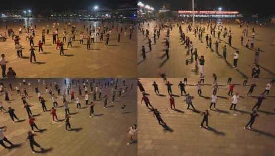 夜晚广场上人群跳广场舞高清在线视频素材下载