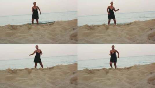 女孩在海滩上跳萨尔萨舞高清在线视频素材下载