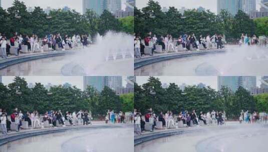 人民广场喷泉游人高清在线视频素材下载