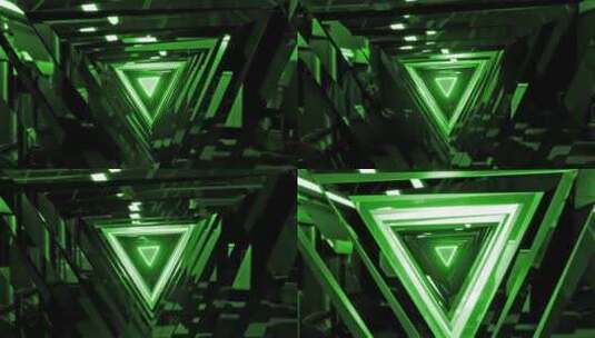 未来绿色三角环路隧道背景高清在线视频素材下载