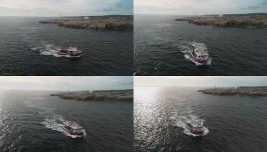 佩吉海湾新苏格兰海洋和龙虾船的电影无人机高清在线视频素材下载