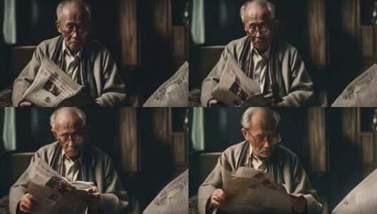 孤独的老人看报纸高清在线视频素材下载