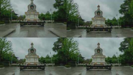 佛塔护国永光寺沈阳东塔香炉下雨天乌云翻滚高清在线视频素材下载