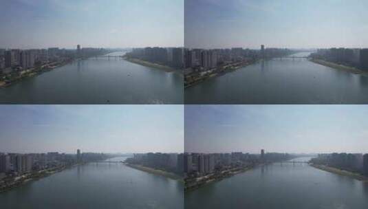 湖南株洲湘江两岸城市建设风光带航拍高清在线视频素材下载