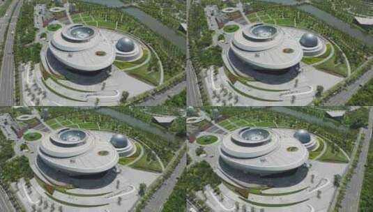 上海天文馆建筑航拍临港新城滴水湖高清在线视频素材下载