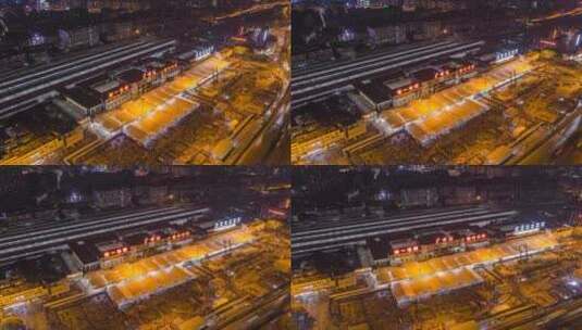 广州_广州火车站_夜景航拍延时4K高清在线视频素材下载