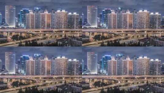 4K上海夜景延时内环延安路高架车流云层流动高清在线视频素材下载