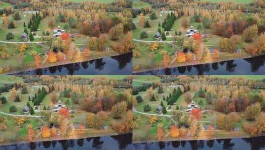 航拍秋天的庄园高清在线视频素材下载