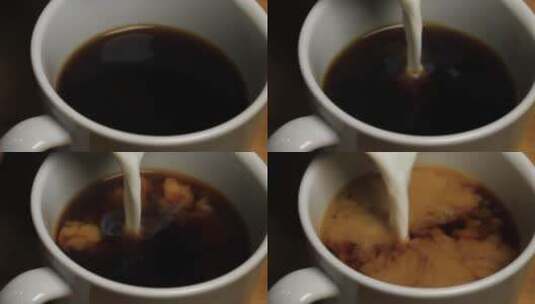 往新煮好的咖啡中加入牛奶高清在线视频素材下载