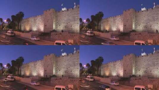 以色列耶路撒冷旧城墙前的夜景高清在线视频素材下载