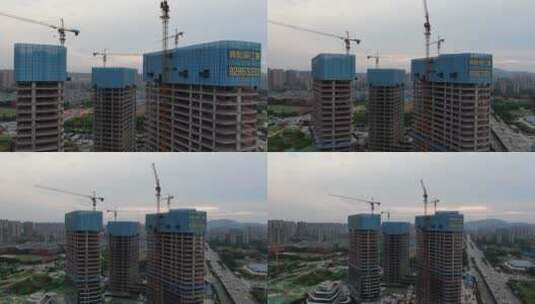 城市房地产施工工地吊塔航拍高清在线视频素材下载