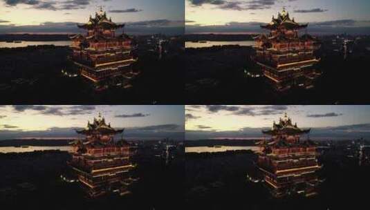杭州城隍阁景区夜景航拍风光4K高清在线视频素材下载