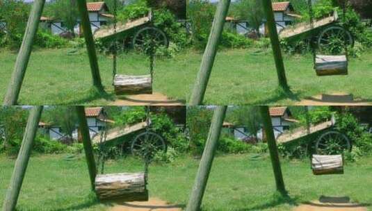 乡间小屋花园里的木制秋千高清在线视频素材下载