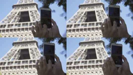 游客在埃菲尔铁塔上拍照高清在线视频素材下载