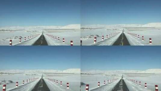 新疆北疆阿勒泰地区公路冬天 汽车行驶高清在线视频素材下载