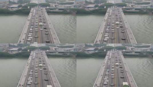 航拍跨江大桥车流交通高清在线视频素材下载