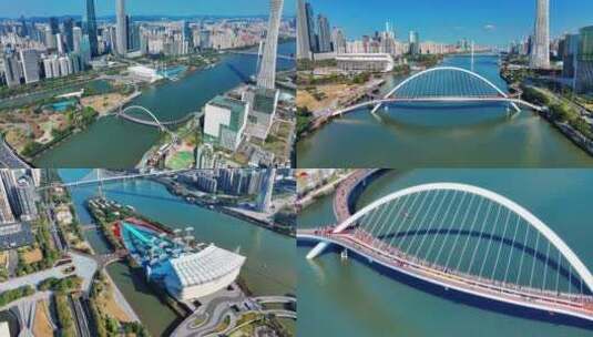 广州海心沙公园和海心桥航拍高清在线视频素材下载