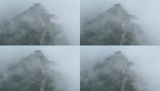 云雾里的长城神秘的长城风光高清在线视频素材下载