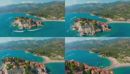 著名的斯韦蒂斯特凡岛在布德瓦在一个美丽的夏日黑山高清在线视频素材下载