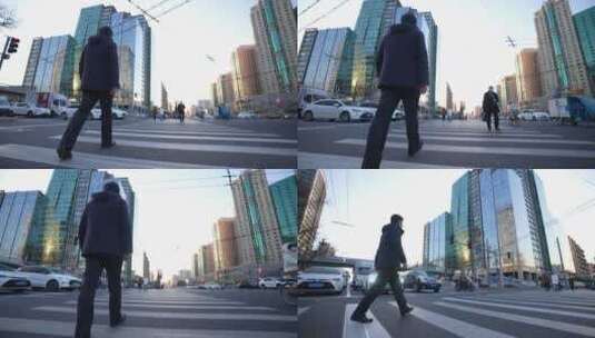 人行道行走的人  十字路口行走  4K高清在线视频素材下载