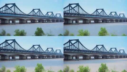杭州钱塘江彭埠大桥高铁驶过高清在线视频素材下载