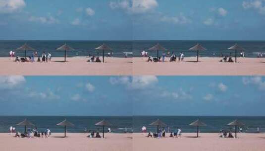 8k实拍盛夏的海滨度假的人群高清在线视频素材下载