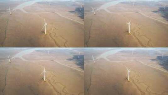 航拍滩涂风力发电场高清在线视频素材下载