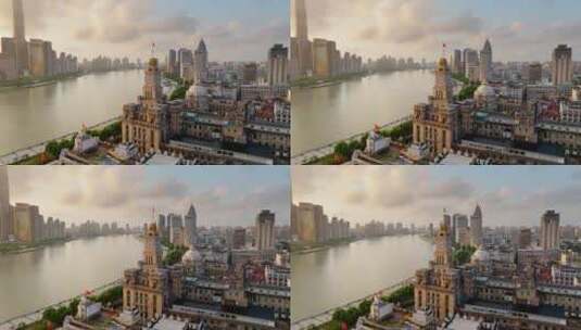 上海日出航拍-海关大楼前景高清在线视频素材下载