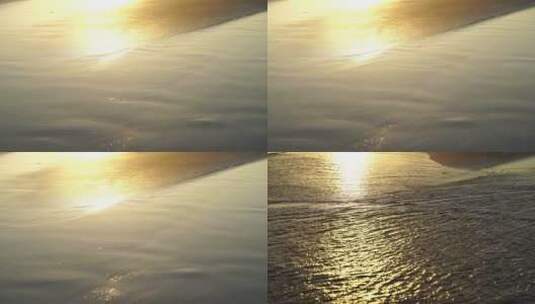 金色沙滩阳光海水潮水浪花海滩唯美海边夕阳高清在线视频素材下载
