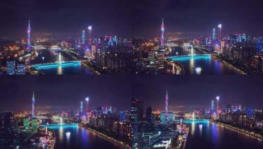 广州珠猎德大桥夜景航拍高清在线视频素材下载