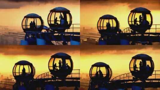 夕阳下的摩天轮航拍高清在线视频素材下载