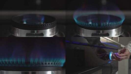 煤气灶燃气灶天然气集成灶点火慢镜头可调色高清在线视频素材下载