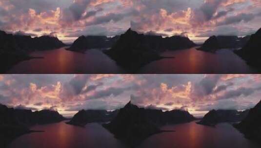 日落海上山丘 挪威峡湾高清在线视频素材下载