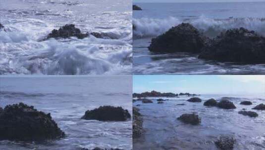 海浪拍打海边的礁石 岩石 合集高清在线视频素材下载
