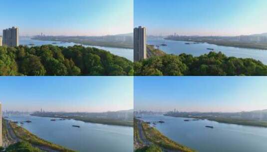 4k长沙开福区湘江航拍高清在线视频素材下载