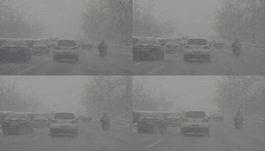 城市大雪出行 城市街道雪景高清在线视频素材下载