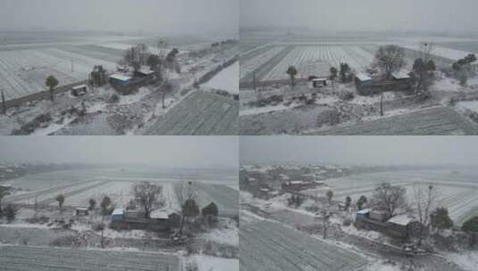 农村雪景航拍下雪高清在线视频素材下载