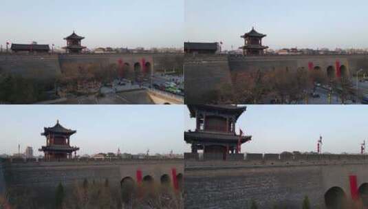 西安城墙魁星楼与文昌门航拍高清在线视频素材下载