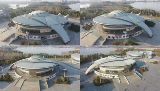安庆航拍地标宣传片安庆市体育馆高清在线视频素材下载