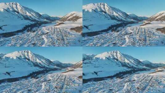 航拍新疆禾木村冬季雪景全景1高清在线视频素材下载