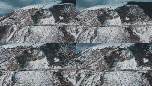西藏旅游风光318国道雪山拥堵车流高清在线视频素材下载