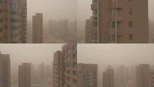 沙尘暴中的高层住宅楼高清在线视频素材下载