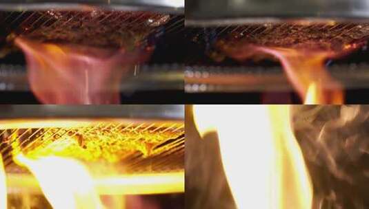 烤肉炭火炭炉火焰牛排高清在线视频素材下载