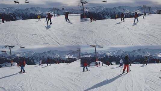 人们在山上滑雪高清在线视频素材下载