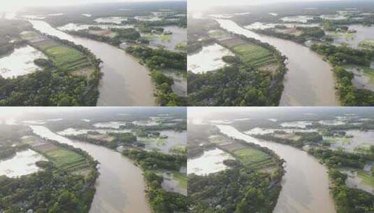 河流支流旁的洪水田高清在线视频素材下载