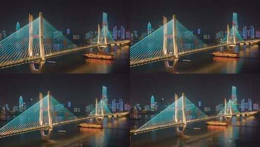 航拍武汉长江二桥夜景高清在线视频素材下载