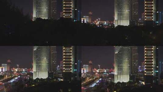 上海浦东陆家嘴城市天际线地标建筑航拍夜景高清在线视频素材下载