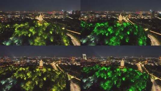 绍兴市蕺山公园文笔塔夜景高清在线视频素材下载